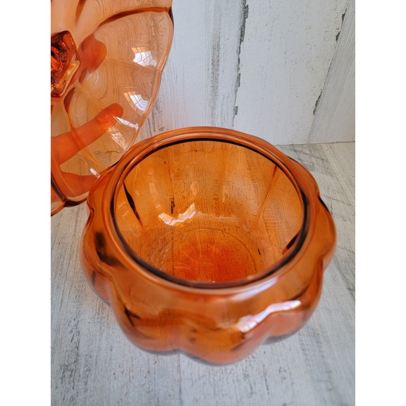 Translucent glass pumpkin orange Halloween container lid...